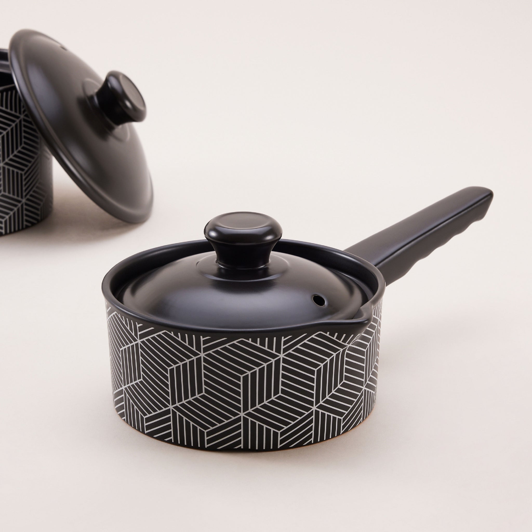 Geometric Ceramic Cooking Pot | หม้อมีด้ามจับพร้อมฝาปิด